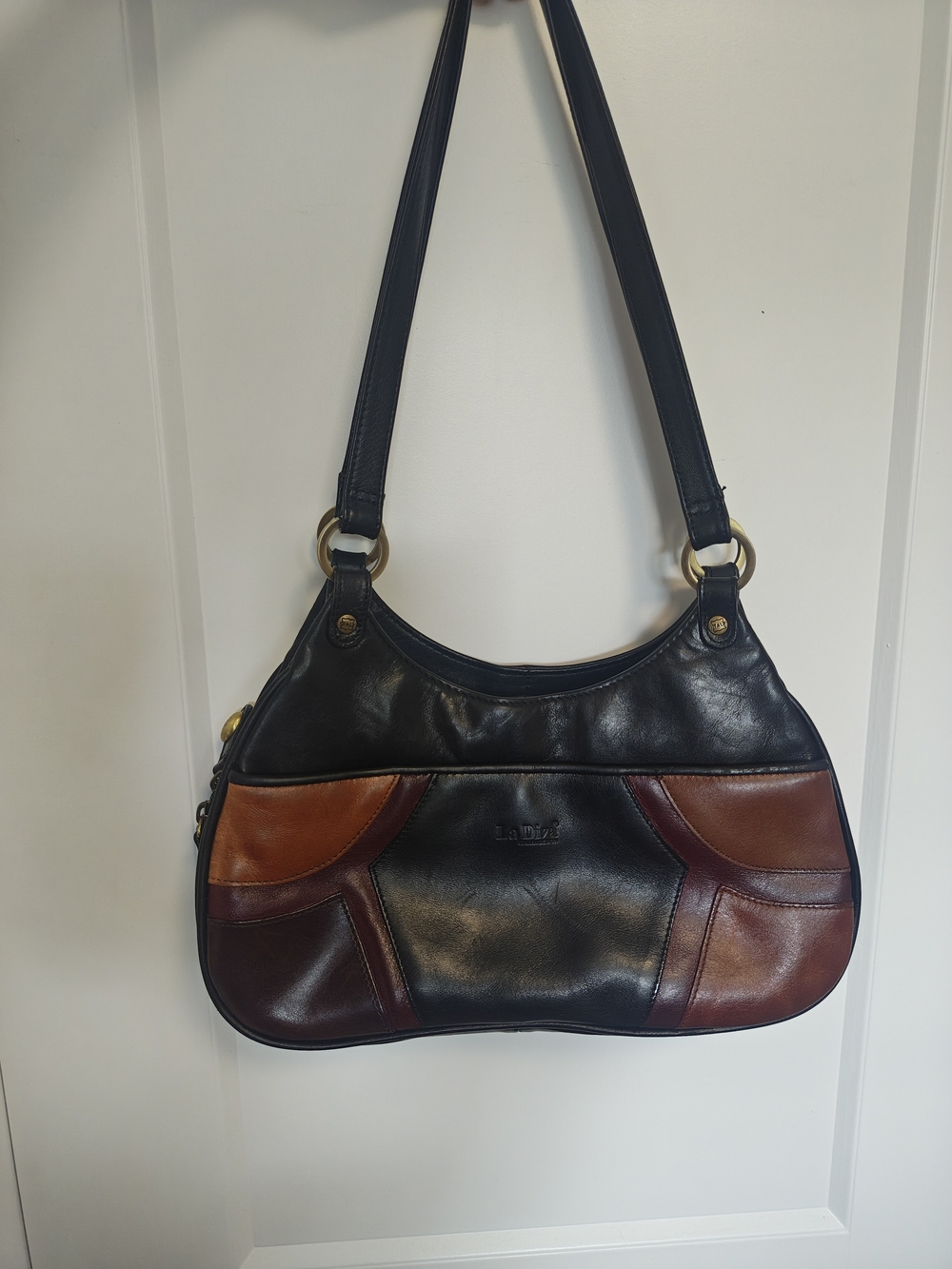 La Diva Color Block Leather Shoulder Bag
